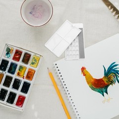 Watercolor Paint Tray: 28 Well Empty Watercolor Palette Small Rotate Paint Box
