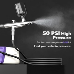 50 PSI Airbrush Kit with Air Compressor, High Pressure Airbrush Kit Non-Clogging