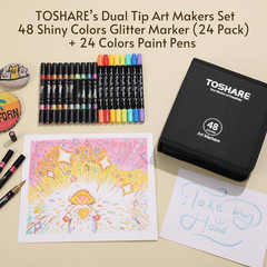 TOSAHRE 72 Colors 48 Pack Dual Tip Glitter Markers & Acrylic Marker Set Shimmer