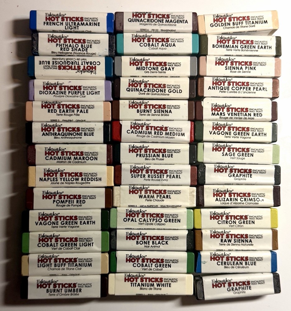 Lot of 39 – ENKAUSTIKOS – Encaustic Wax Paint Hot Sticks – Assorted Colors.