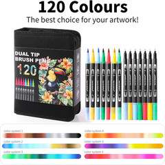 TOSHARE Art Markers Pens Dual Tip Coloring Markers Set with Brush & Fine Nib for