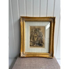 Antique Victorian Lithograph Ornate Gold Gilded Frame 19th Century French Print