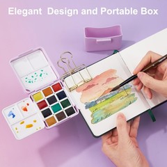 12 Colors Pocket Travel Watercolor Set, Mini Watercolor Paint Set with Portab…