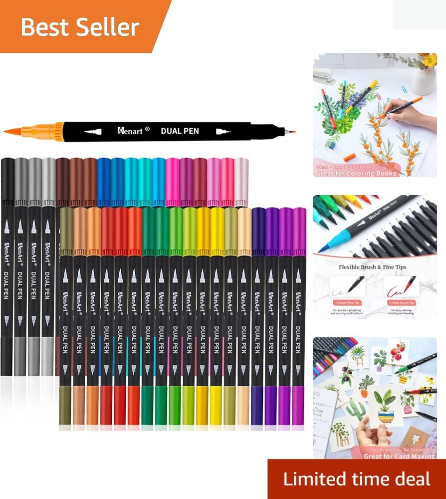 Water-Resistant 36 Color Brush Markers – Perfect for Art Therapy & Relaxation