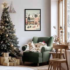 Framed Christmas Street Scene Canvas Wall Art Winter Festival Painting Print …