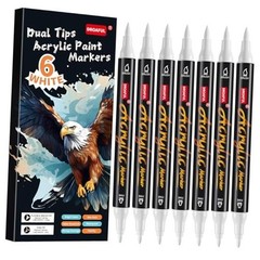 White Acrylic Paint Pens Markers, 6 Pc Dual Tips Waterproof Paint 6 White