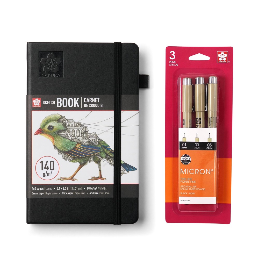 A5 Sketchbook & Pigma Micron Bundle – Japanese-Inspired Stationery Bundle for…