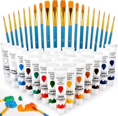 Acrylic Paint Set, 24 Colors 0.4 Oz/bottle with 12 Art Brushes, Art Supplies