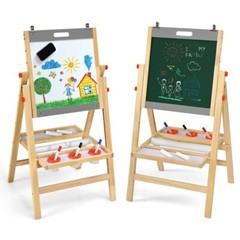2-in-1 Kids Art Easel Paper Roll Double-Sided Whiteboard Chalkboard Children Art