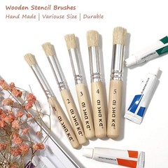 Stencil Brushes Set, 5 Pcs Natural Bristle Wooden Handle Template Brushes for