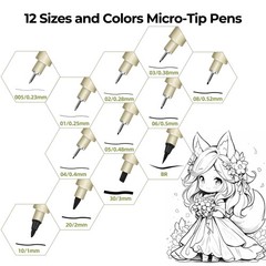 24 Pack Micro Pens, 12 Colors & 12 Black in 0.23mm – 5mm, Waterproof Archival…