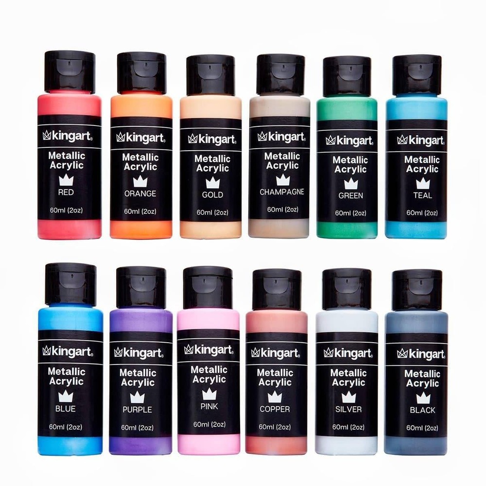 1 Set Studio Metallic Acrylic Craft Paint 12 Colors 60ml Bottle Art Kit