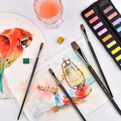 Magic Touches Artist Oil Paint Brush Set 6 Sizes Natural Sable Flat Tip Absorp