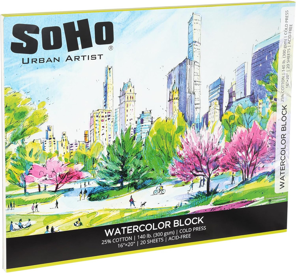 Professional 16×20 Watercolor Block – 20 Sheets, Cold Press, Acid-Free
