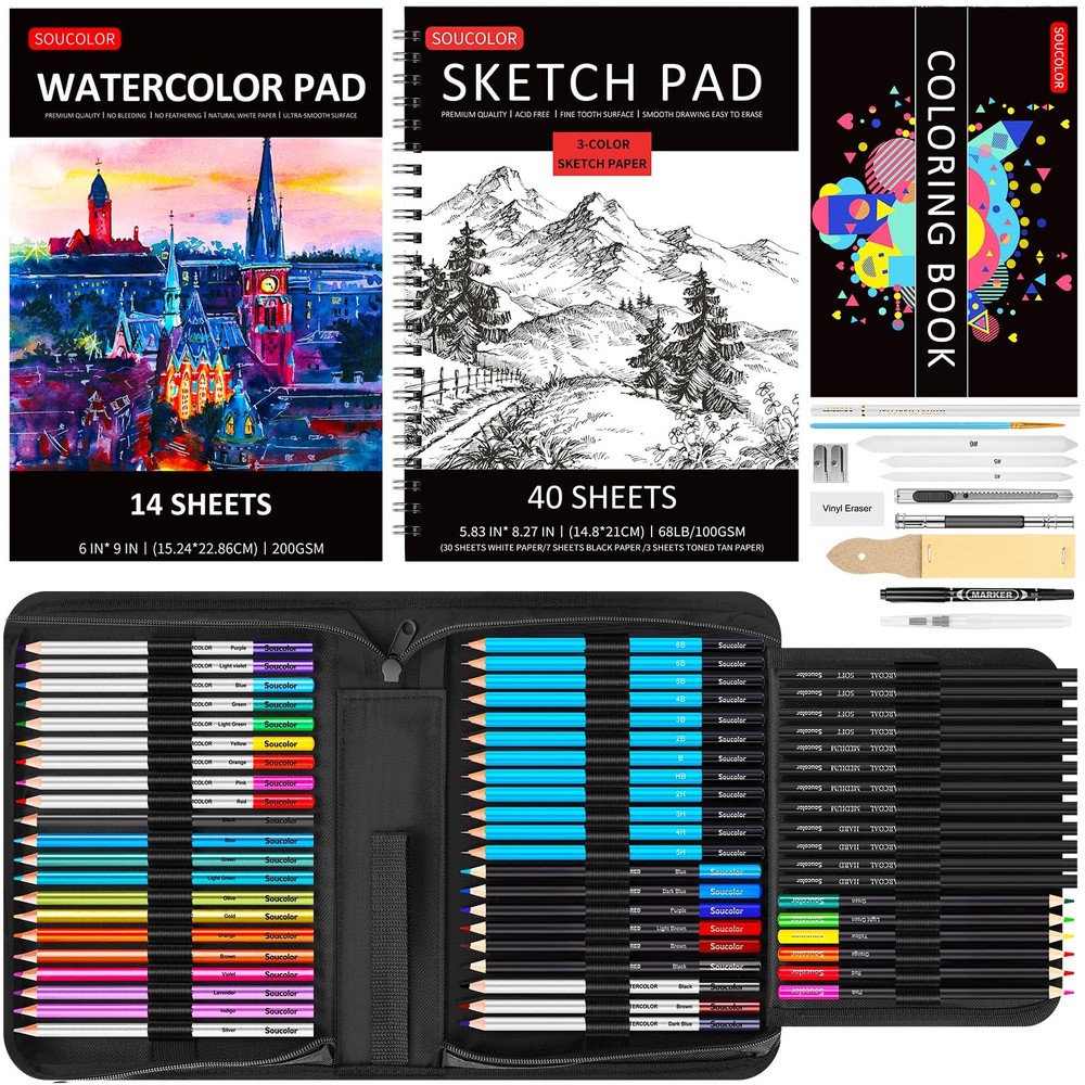 Soucolor Art Supplies, 76 Pack Drawing Set 1 Count (Pack of 76), Multicolor