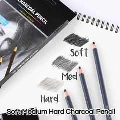 Professional Charcoal Pencils Drawing Set – 12 Pieces Soft Medium and Hard Ch…