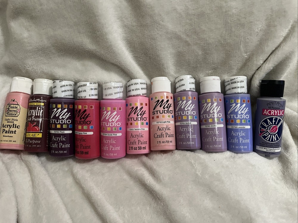 Craft Acrylic Paint Bottles 2oz LOT 11 Pcs My Studio,Apple Barrel -Pinks Purples
