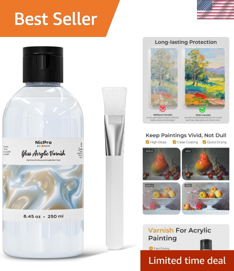 8.45oz Non-Toxic Gloss Varnish for Acrylic Art – High Gloss Finish & Protection