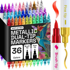 36 Metallic Acrylic Paint Markers – Paint Pens for Drawing – for Fabric, Rock, G