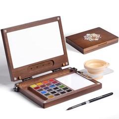 Portable Paint Set, Solid Wood Palette with 24 Colors, No. 12 Travel Brush, C…