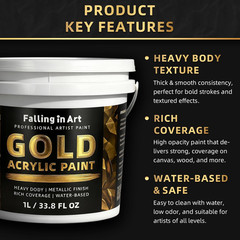 Gold Metallic Acrylic Paint, 33.8 Oz Heavy Body Gold Leaf Paint, Non-Toxic Art P