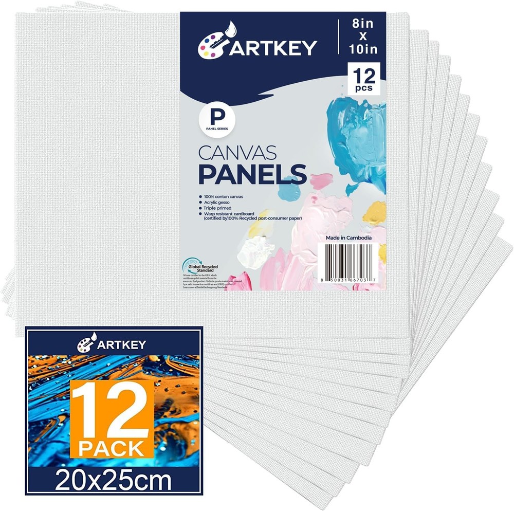 12 Pack Artkey Canvas Boards 8×10 Inch Primed Cotton Panels for Painting Art