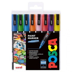 Uni-ball Posca PC-3M Sparkle Paint Marker Set 8 Colours Acrylic Paint Pens Arts