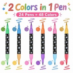 Glitter Markers, 48 Colors Dual Tip Brush Pens, 24 Pack Sparkle Paint Pens fo…