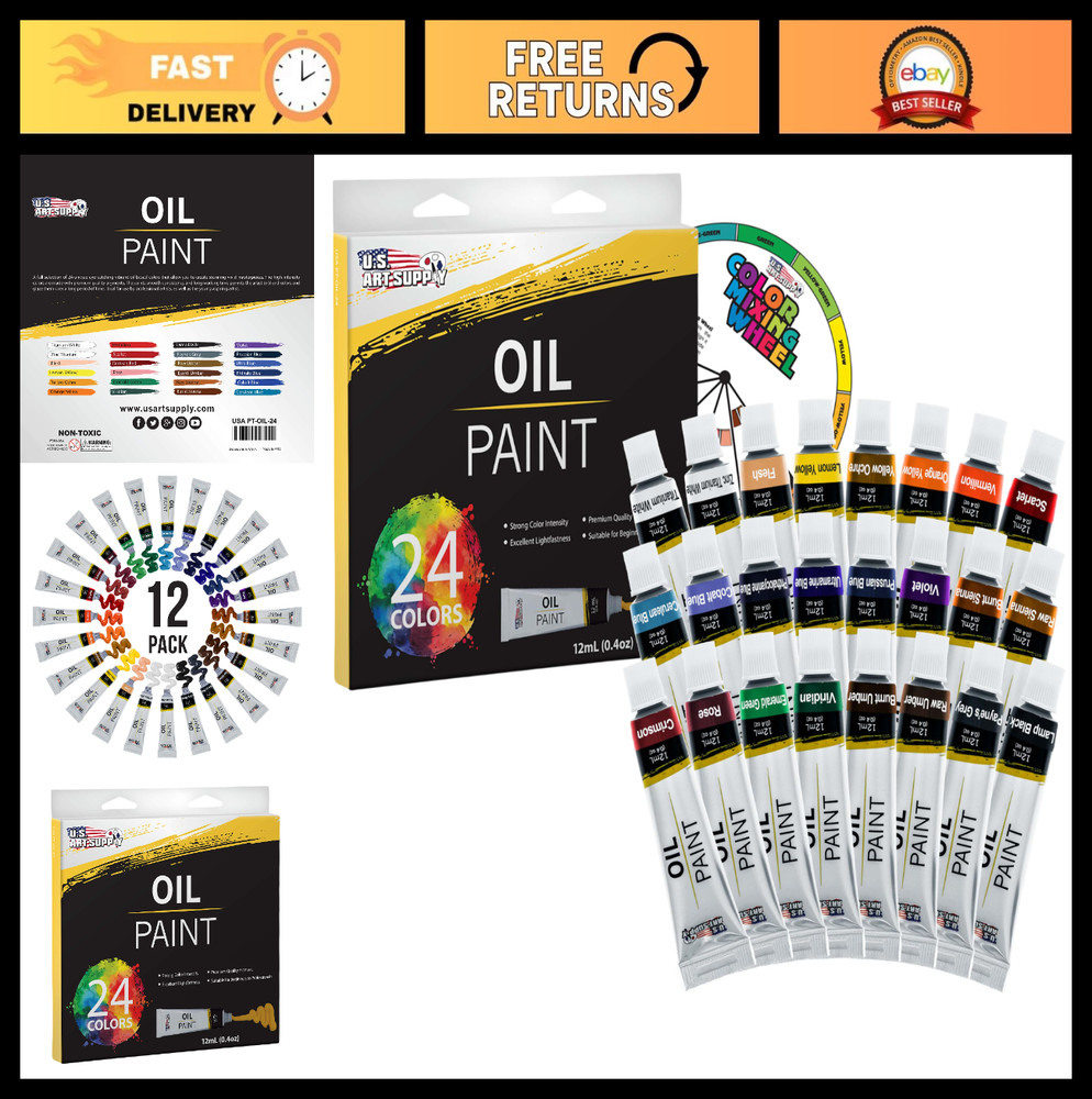 Professional Oil Paint Set – 24 Vibrant Colors, 12ml Tubes for Canvas & Wood – I