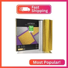Arteza Glitter Paper, 24 Sheets, 12 x 12 Inches, Gold and Silver Scrapbook Paper