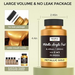 Metallic Acrylic Paint Set – Gold, Silver, Copper – Non-Toxic, 750ml for Art & C
