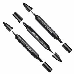 Winsor & Newton Promarker Twin-Tip Alcohol Marker Pen Custom Bundle of 3 x Black