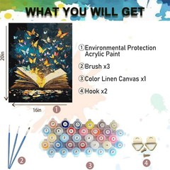 Book Paint by Numbers Kit for Adults Beginner,Butterfly Adult Paint by Number Ki