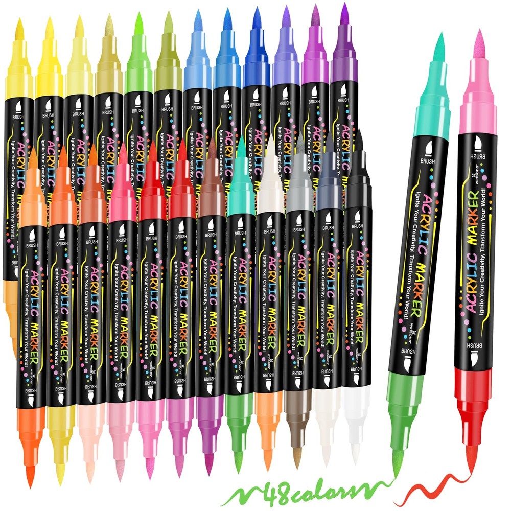 WINSONS 72 Colors Dual Tip Acrylic Paint Pens Markers 36 Set Permanent Acryli…