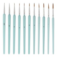 11Pcs Detail Paint Brush 5.5mm-21mm Tip (00000/000/00/0/1/2/3/4/5/6/7)Light Blue
