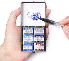 Mini Portable Handmade Artist Watercolor Paint Travel Metallic Box Set with 6 Me