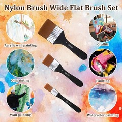 3Pcs Wide Flat Acrylic Paint Brushes for Acrylic Painting Large Nylon Artist …