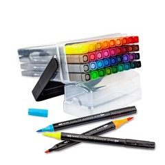 Dual Tip Markers Set – 36 Pack Super Washable Brush & Fine Tip Art Supplies for