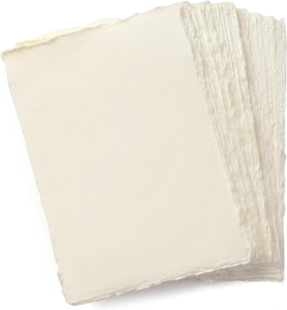Wanderings Handmade A4 Cream Mixed Media Paper with Deckle Edge – 8.3″ X 11.7″ –