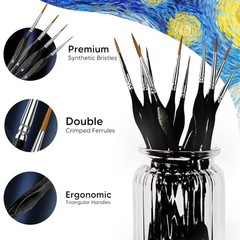 PC Miniature Paint Brush for Fine Detailing,Small Painting Brushes Set 10 Black