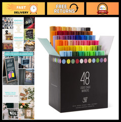 Liquid Chalk Markers – Reversible Chisel & Round Tip – 48 Multi Color Set