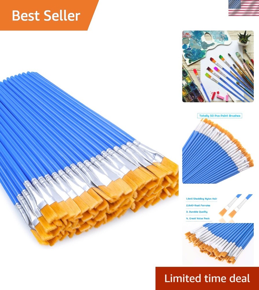 Versatile 50 Pcs Flat Paint Brushes for Acrylic & Watercolor – Ideal for Crafts