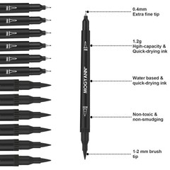 12 PCS Drawing Pens Dual Brush Black Markers For Art Sketching Craft Supplies