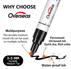 Permanent Paint Pens Black Markers – 2 Pack Single color Oil Based Paint Mark…