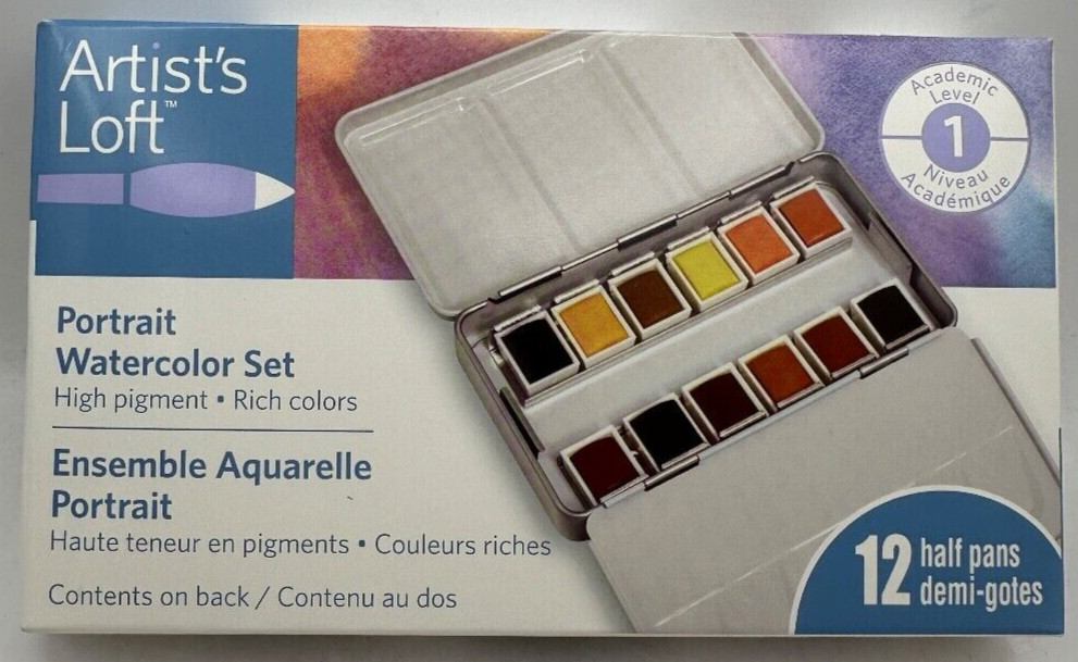 NEW Artist’s Loft Portrait 12 Watercolor Half Pan Set w/ Metal tin & Pallete