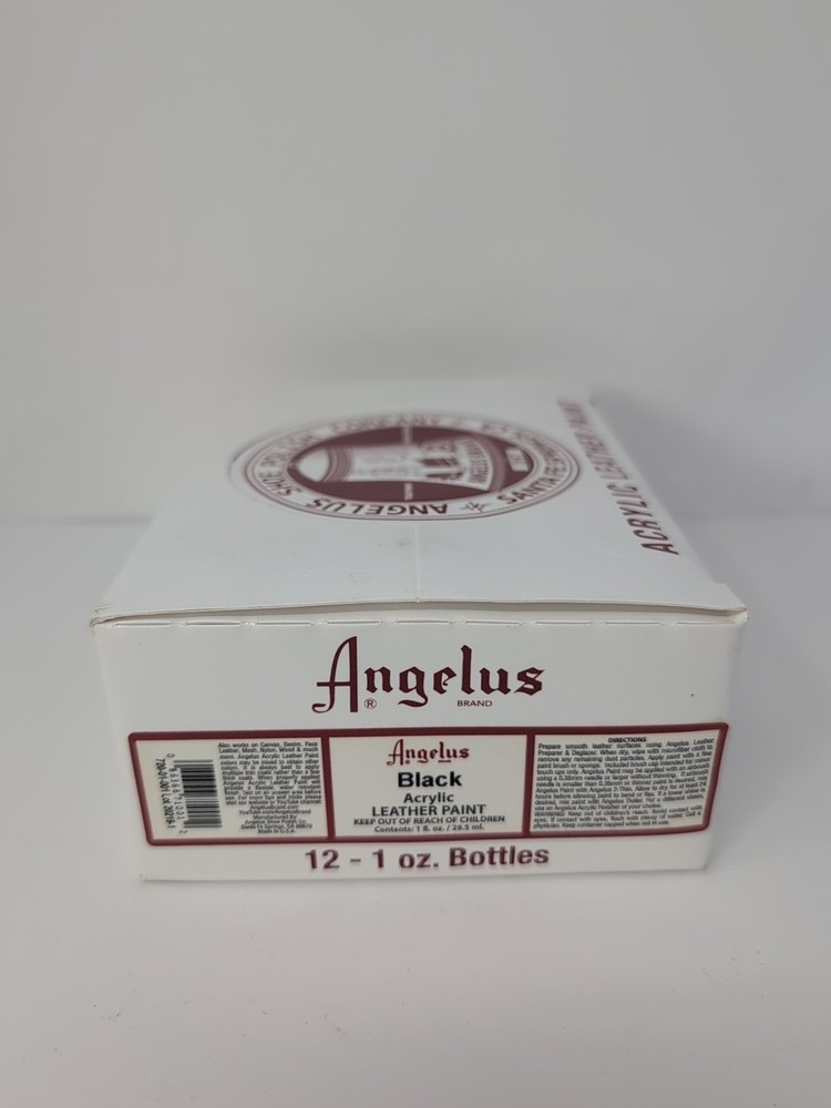 (12) 1 Oz Bottles Of Angelus Acrylic Leather Black Paint New