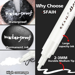 SFAIH White Paint Markers Pens – 4 Pack 2-3MM Medium Tip Acrylic White Out Marke
