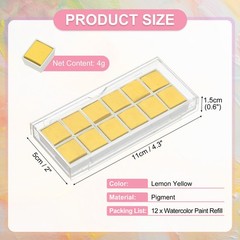 12Pcs 4g Watercolor Paint Refill for Art Crafts Painting Supplies, Lemon Yellow