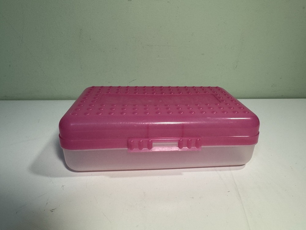 VTG Classic Spacemaker Pencil Box Pink & Clear Made In USA Case Newell 1990s