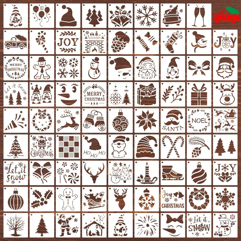 80 Pcs 4 x 4 Inch Christmas Stencils for Painting on Wood, Reusable Merry Chr…